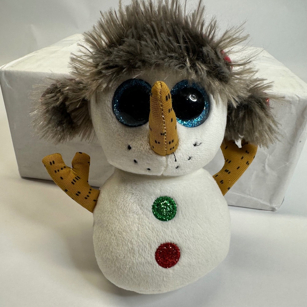 Ty Beanie Boos Buttons the Snowman Plush Red Sparkle Hat Blue Glitter Eyes‎ 6in